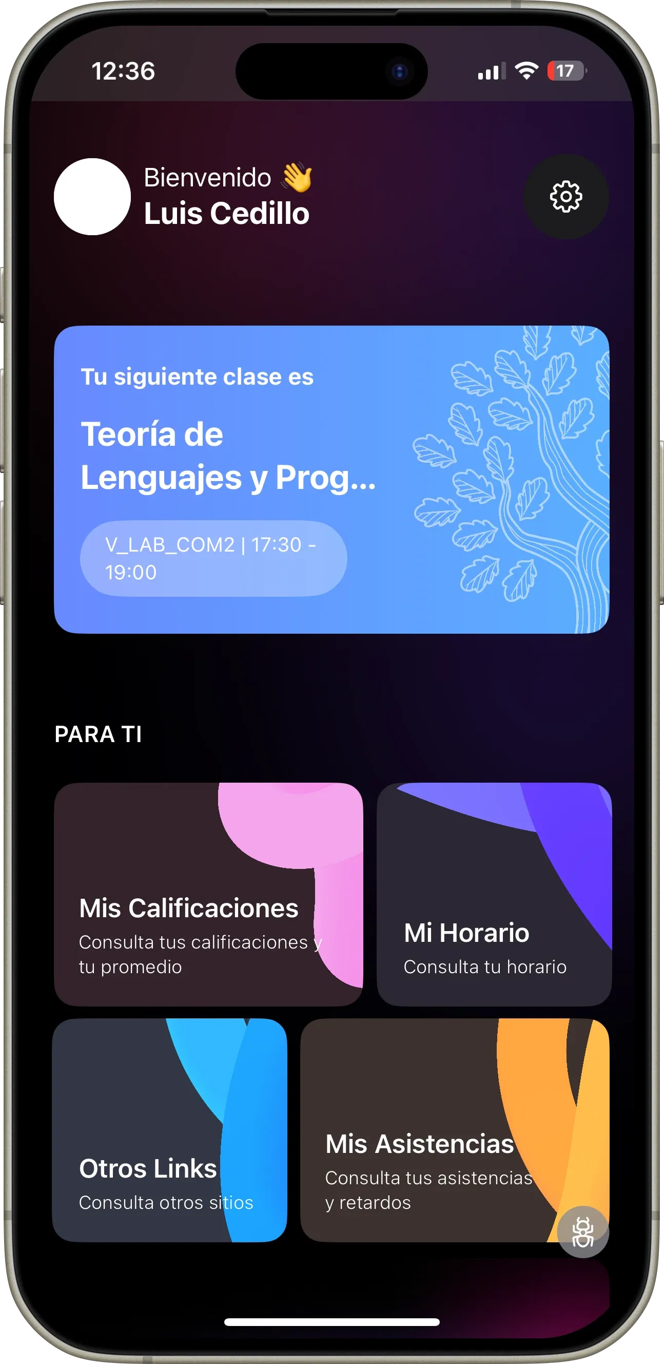 UPocket student dashboard with academic overview